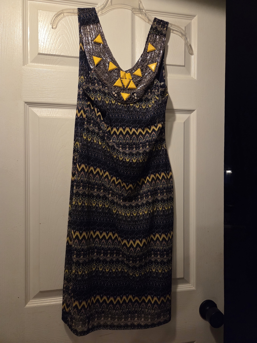 Alya Black and Yellow Sleeveless Geometric Dress With Beads